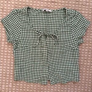 Madewell Green Checkered Crop Top